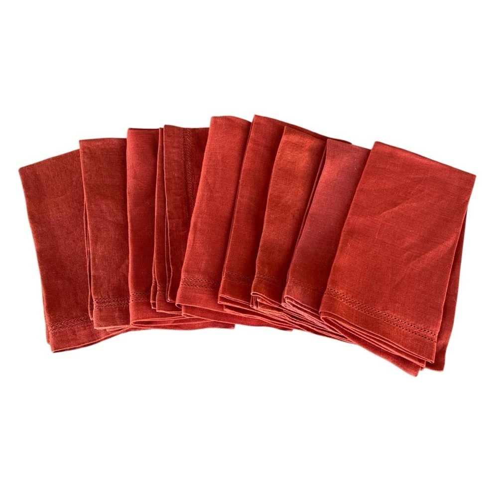Williams-Sonoma 100% Linen Double Hemstitch 9-Piece Napkin Set Chili 22x22 GUC